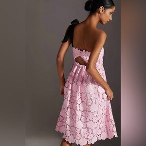 Anthropologie One-Shoulder Knee Length Lace Dress By Maeve